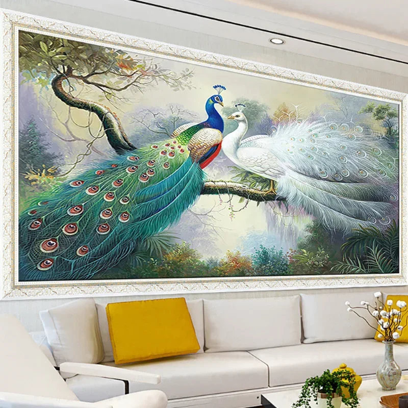 Frameless Green White Double Peacock Art Poster Canvas Painting Wall Poster Picture Living Room Bedroom Wall Home Decor Painting