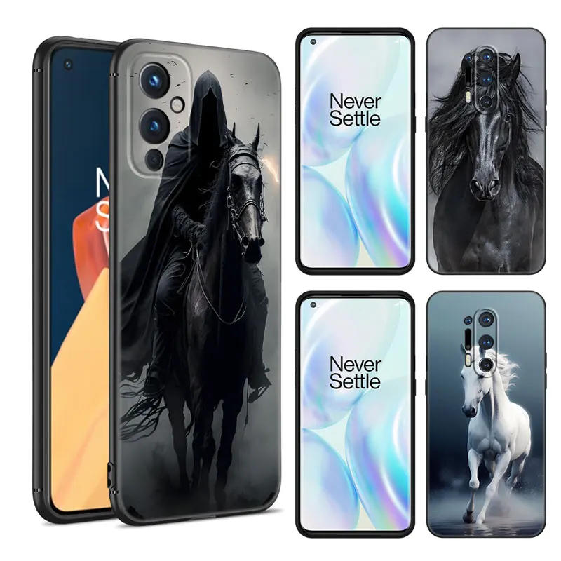 Horse Animal Black Silicone Phone Case For OnePlus 9R 10R 11R 12R ACE 2 Pro 2V 3V Nord CE 2 3 Lite 4 N10 N20 N30 SE 5G