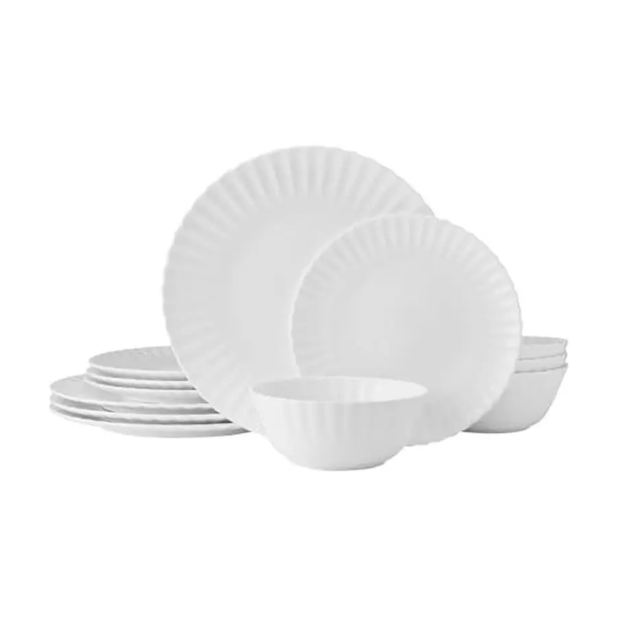 

Isadora Scalloped Bone China Lightweight Chip Resistant 12 Piece Dinnerware Set, Service for 4