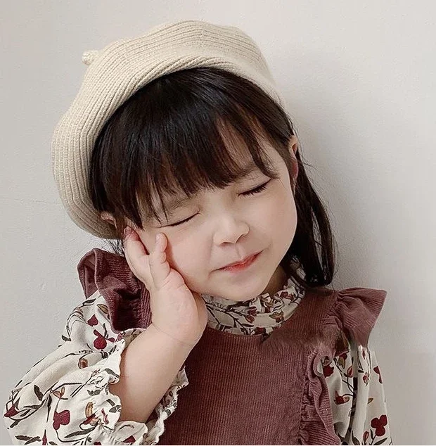 Korean Fashion Kids Berets Solid Color Knitted Woolen Hats for Children Baby Beanies Baby Caps for Boys Hat for Kids Girl