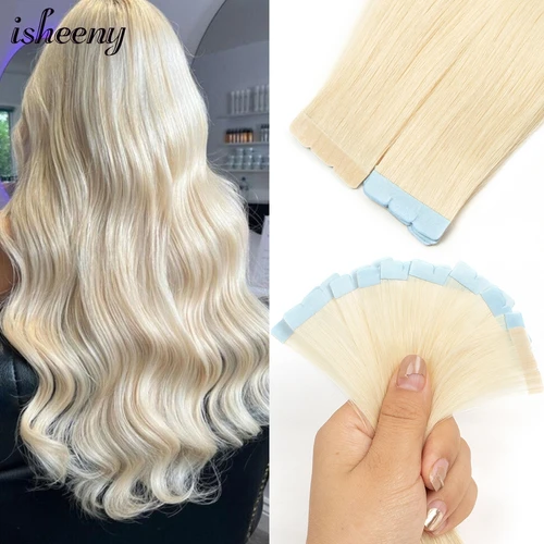 Imagen 1 del producto Mini cinta rubia en extensiones de cabello humano, cinta adhesiva sin costuras de 12-24 pulgadas, pegamento para cabello, 10 unidades por paquete, cabello liso Natural