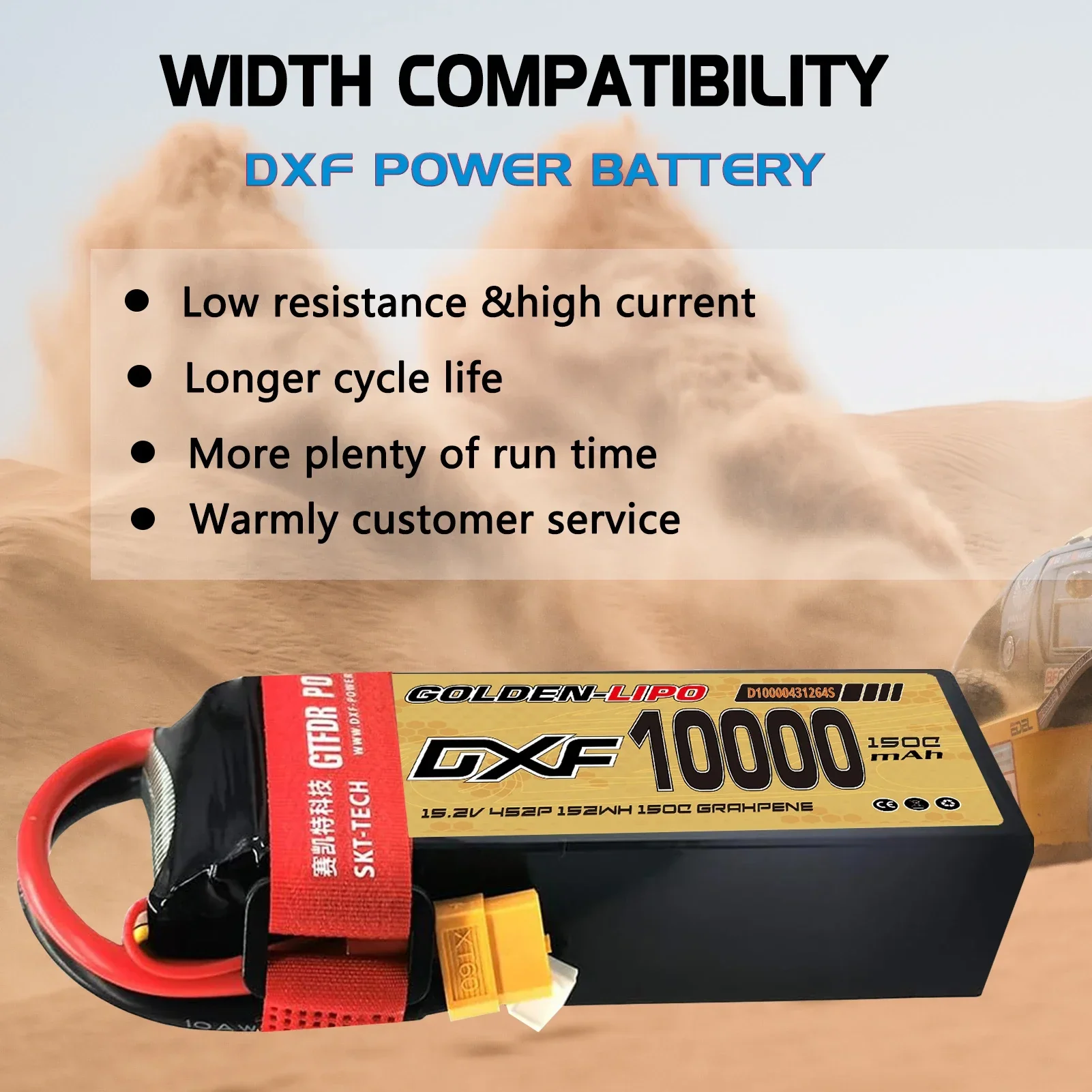 DXF 4S 리포 10000mAh 배터리 15.2V 150C XT60 플러그 하드케이스 RC 자동차 버기 트러기 오프로드 자동차 보트 트럭 비행기 UAV 레이싱용