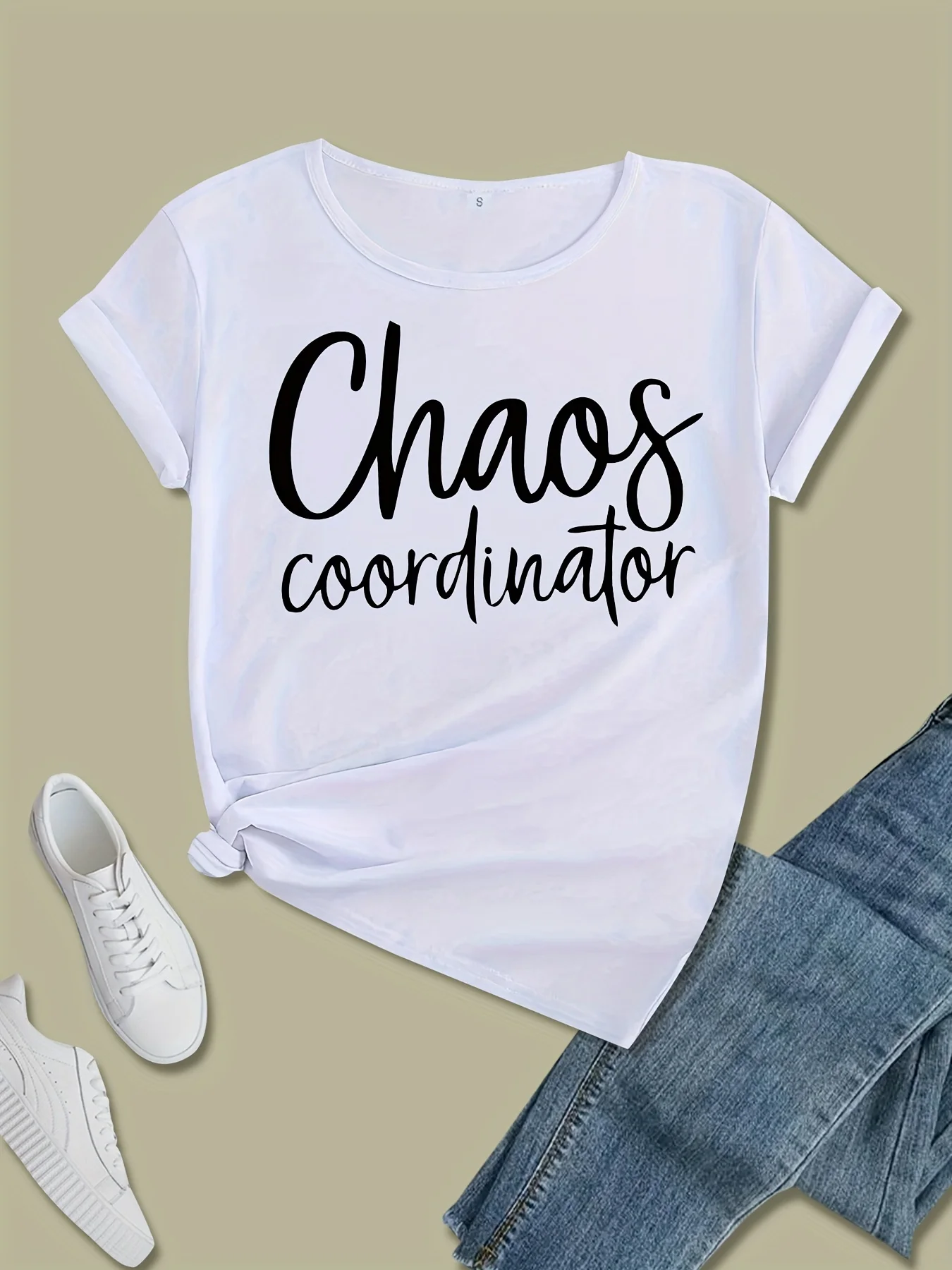 Chaos Coordinator Letter Print Loose and Comfortable T-Shirt Cute Homewear Sportswear Outdoor Clothing Work and Party T Shirt