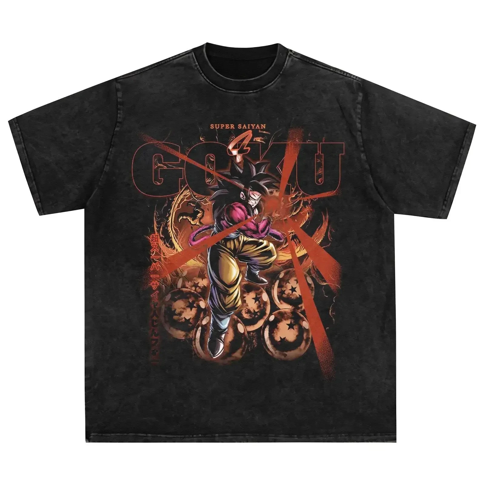 

Dragon Ball Sun Gofan Demon Man Buou Animation Men's Women's T-Shirt Gofan Bick Washed Old Retro Printed Cotton Short Sleeves