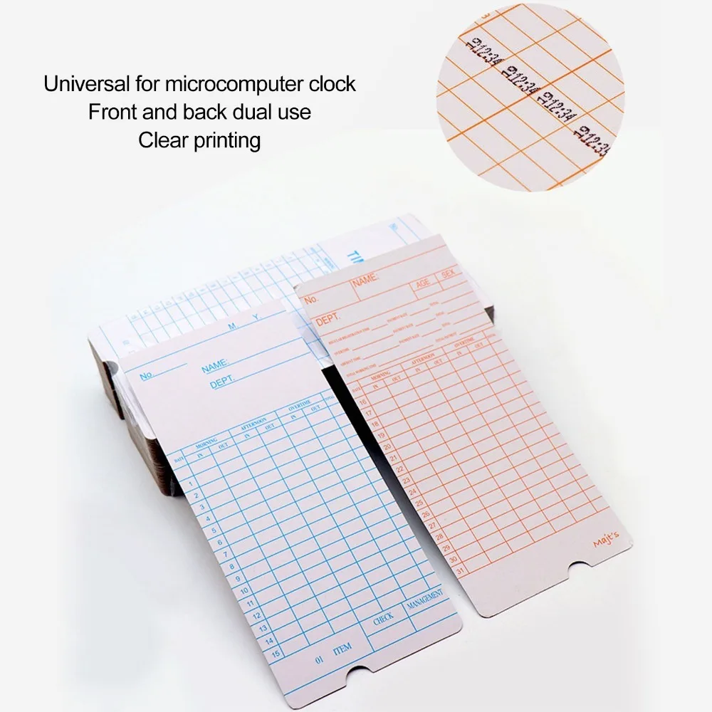 100Pcs Clear Paper Time Clock Card Lightweight Dual Sided Employee Time Card Practical Attendance Time Card For Company