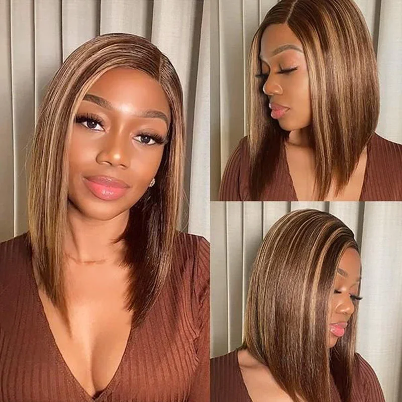 P430 Highlight Straight Wig Human Hair Lace Wigs Brazilian Straight 13*1 T Part Transparent Lace Part Wig PrePlucked for Women