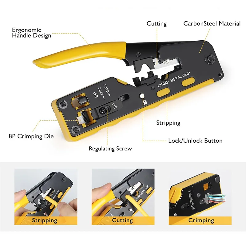 Egyenesen RJ45 crimping Munkaeszköz készlet, Integrált Ethernet crimper cat6 cat5 crimping Munkaeszköz Csappantó Modulusos Adalék Kábel crimper