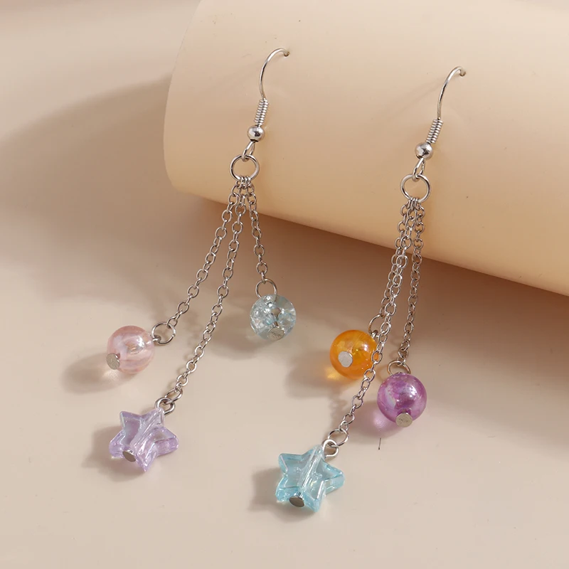 1Pair Kawaii Colorful Handmade Beads Star Earrings Summer Beach Bohemia Dangling Earrings for Women Girls DIY Jewelry Gifts