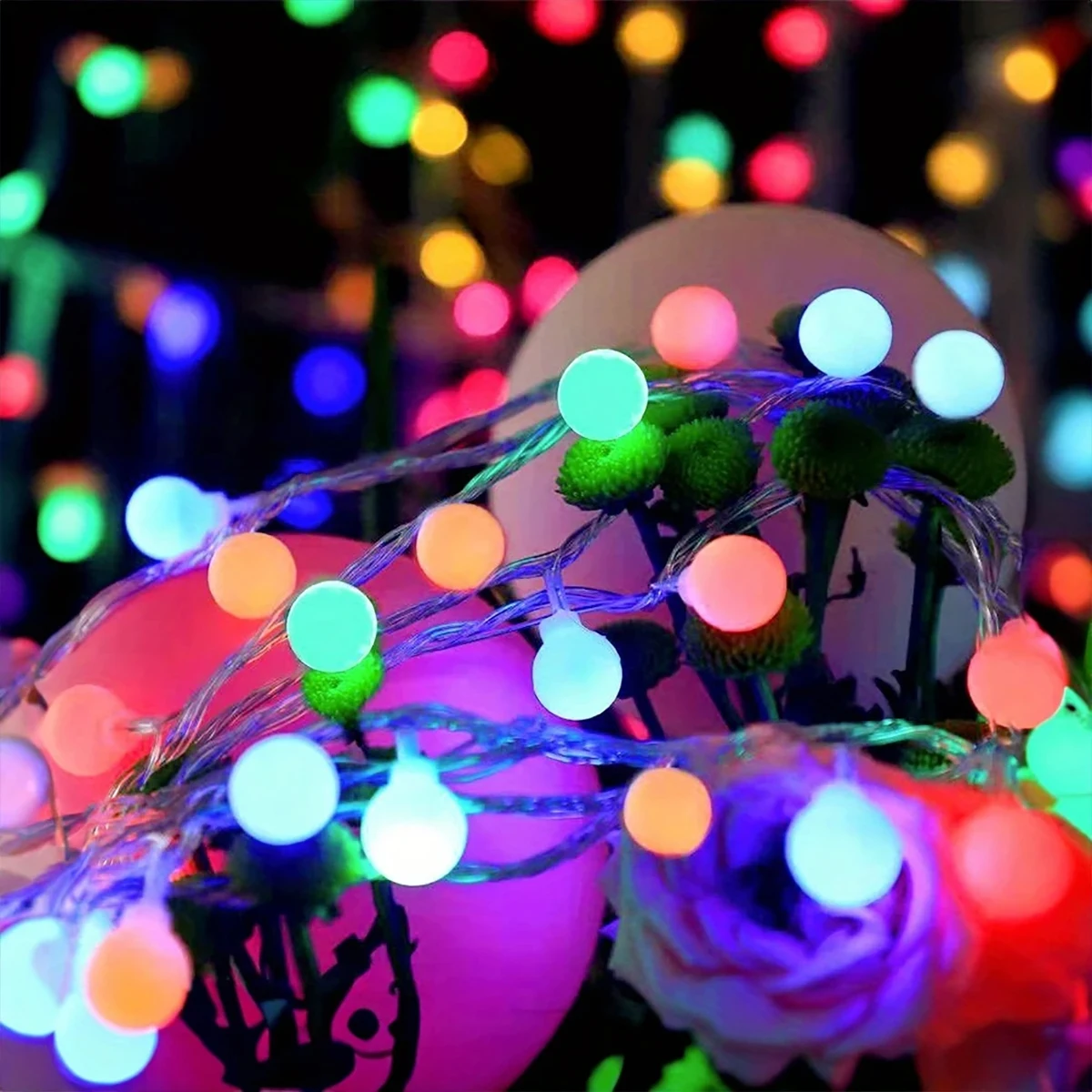 1pc 40LED frosted white ball color light string, white bubble light, suitable for camping, weddings, Christmas decoration