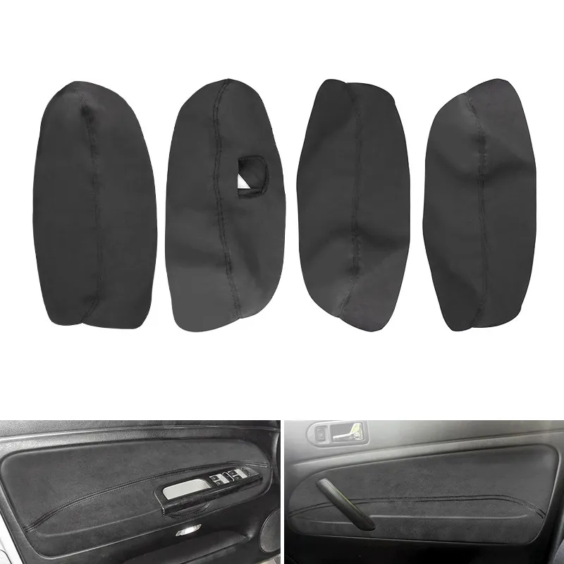 For VW Passat B5 1998 1999 2000 2001 2002 2003 - 2005 LHD 4pcs Interior Door Armrest Panel Cover Trim Suede Leather black line