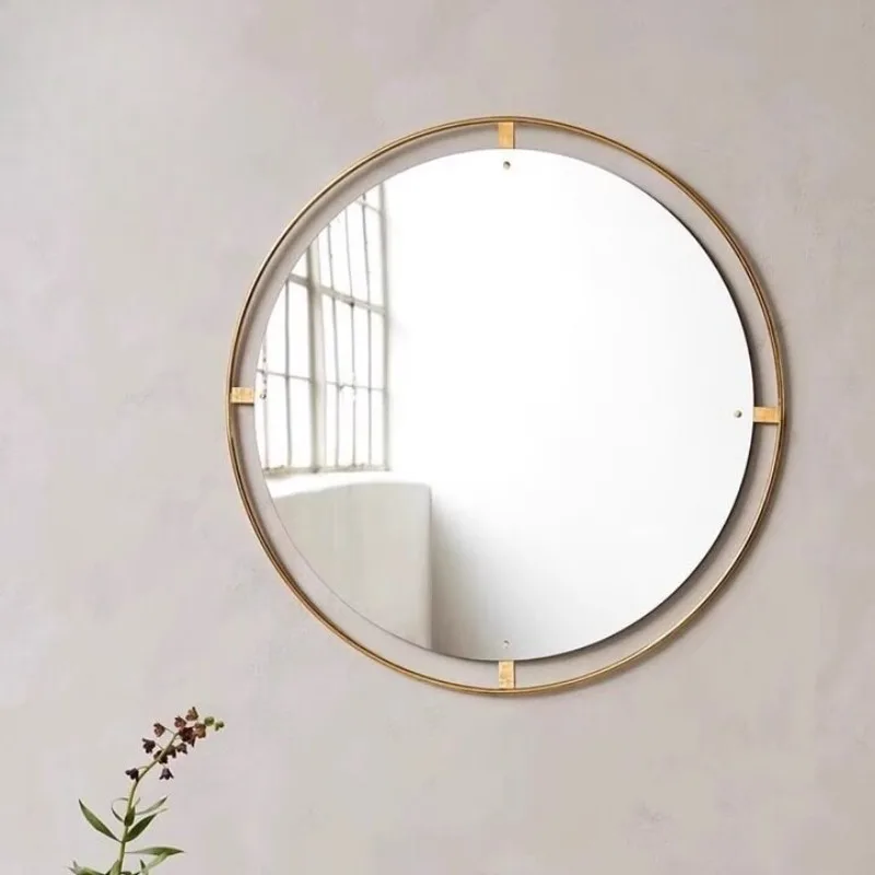 New Luxury Copper Mirror Bedroom Hanging Vanity Mirror Danish Designer Round Brass Full Length Mirror