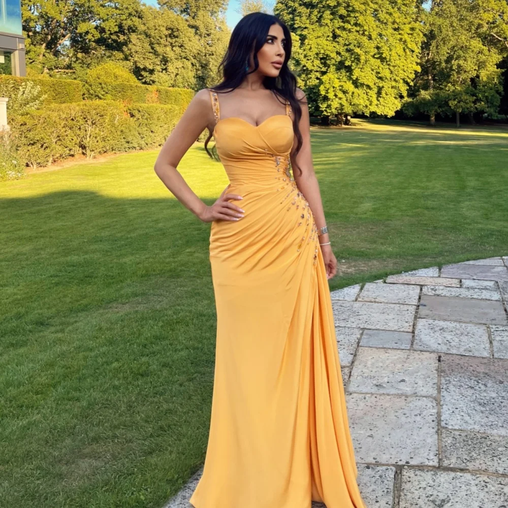 

Customized High Quality Fashion Jersey Rhinestone Pleat A-line Spaghetti strap Long Dresses Bespoke Occasion Dresses Formal Sexy