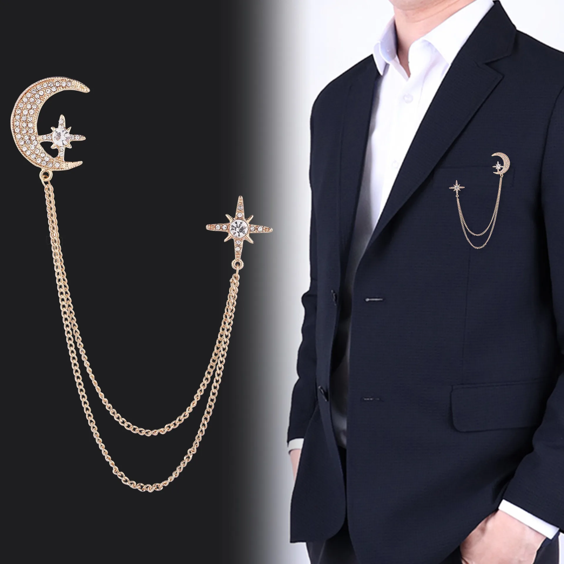 Fashion Charm Moon Stars Tassel Brooch Elegant Suit Coat Pins Clothing Jewelry Accessories Valentine'S Day Gift