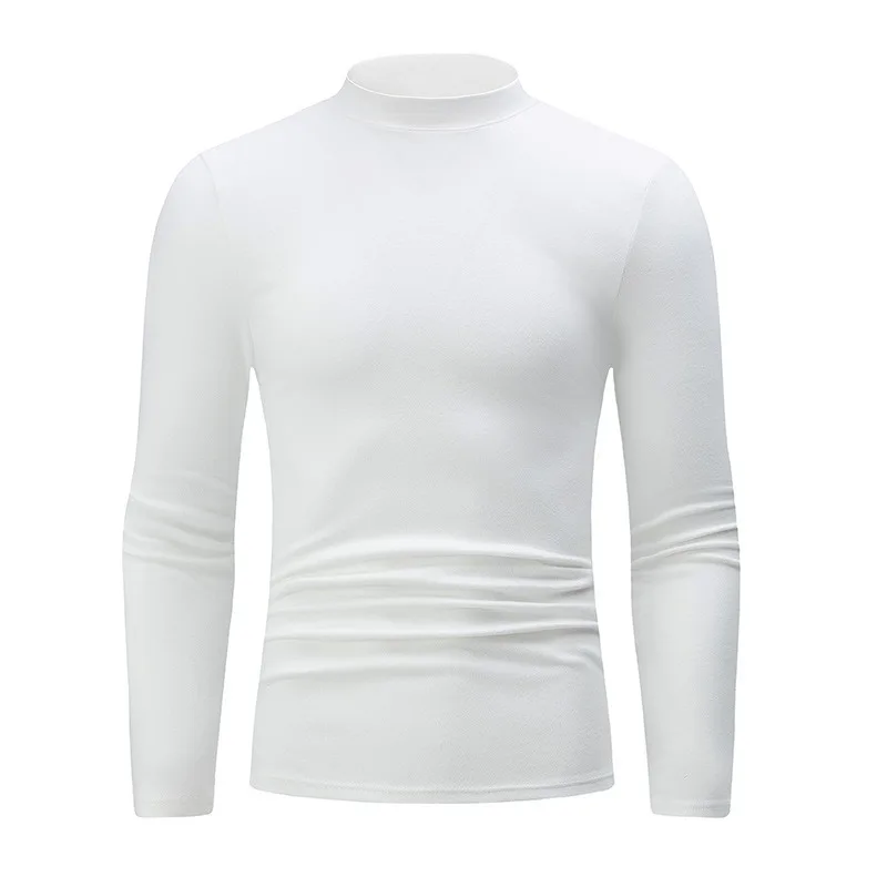 4 Piece Men's Thick Warm Windproof Base T-Shirt Top with Semi-High Neck Solid Color Versatile Casual Sports for Youth Winter