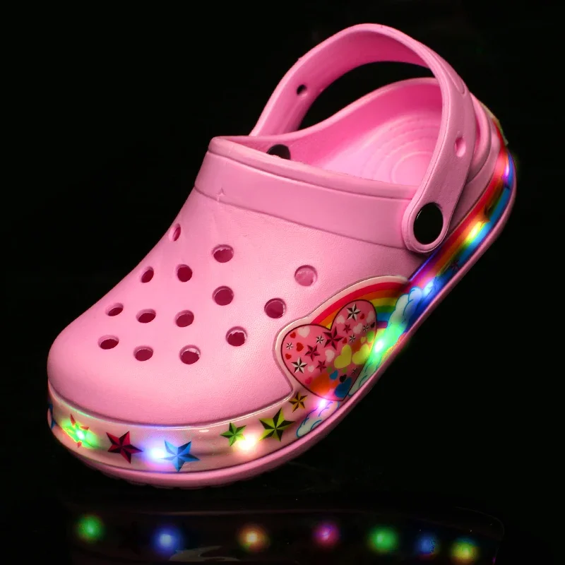 LED Flashing Girl Boy Kids Sneaker Hole Sandals First Walker Children's Boots In Summer Hollow Baby Beach Shoes