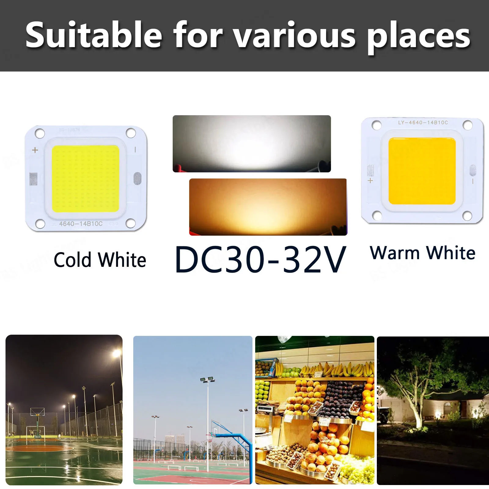 100W LED COB chip light Lamp Bead DC27-36V 10W 50W 60W 70W Flood Light Bulb Outdoor Spotlight Landscape Chip Lampswhite