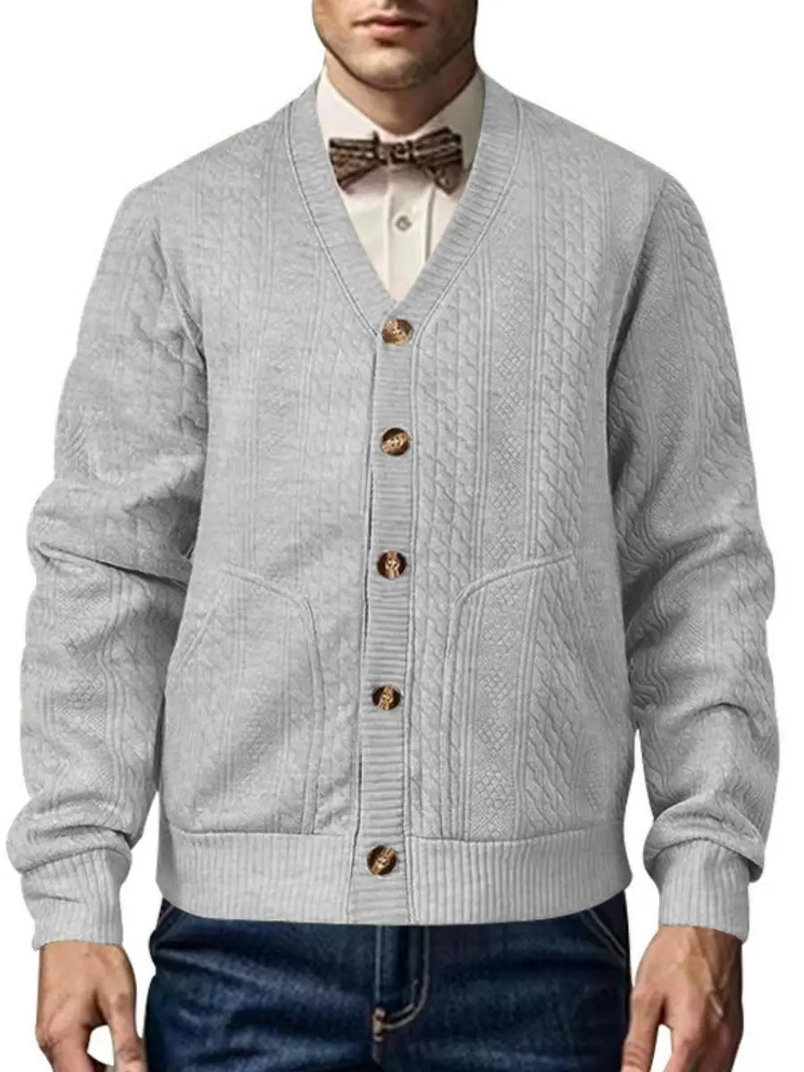 

Мужской зимний вязаный кардиган оверсайз свободного кроя без воротника, однотонный, с длинными рукавами, для осени