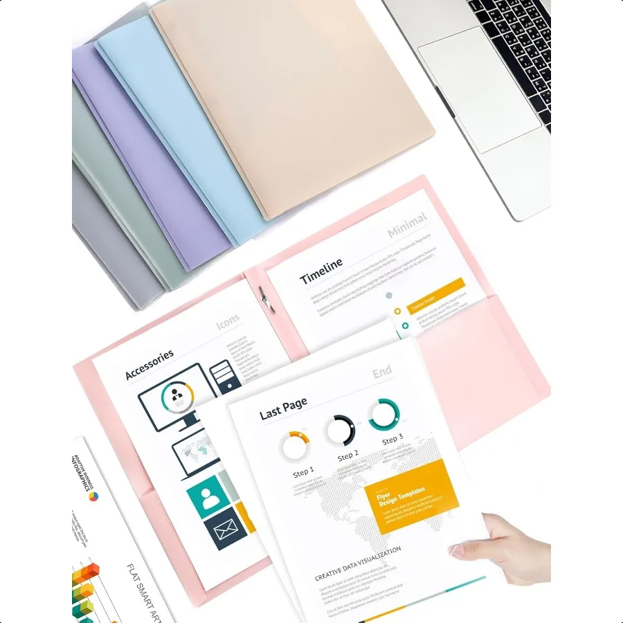 Cartelle a 2 tasche con punte Confezione da 12 cartelle in plastica colori pastello con tasche e punte adatte alla cartelle in poliestere formato lettera con Po