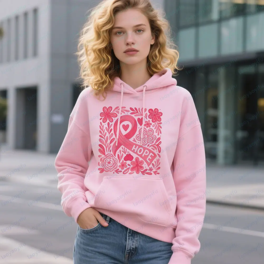 Boho Floral Breast Cancer Awareness Kleidung Pink Ribbon Shirt Anti Cancer Support Apparel Damen Daily Life Motivation Hoodies