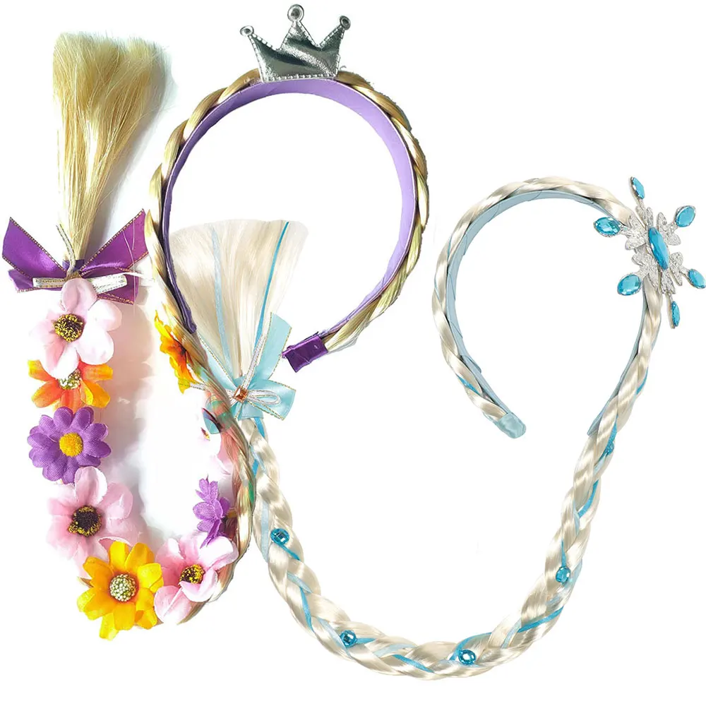 Girls Princess Birthday Party Cosplay Headgear Headband Braid Rapunzel Elsa Headdress Toddler Synthetic Braided Hair Hairband