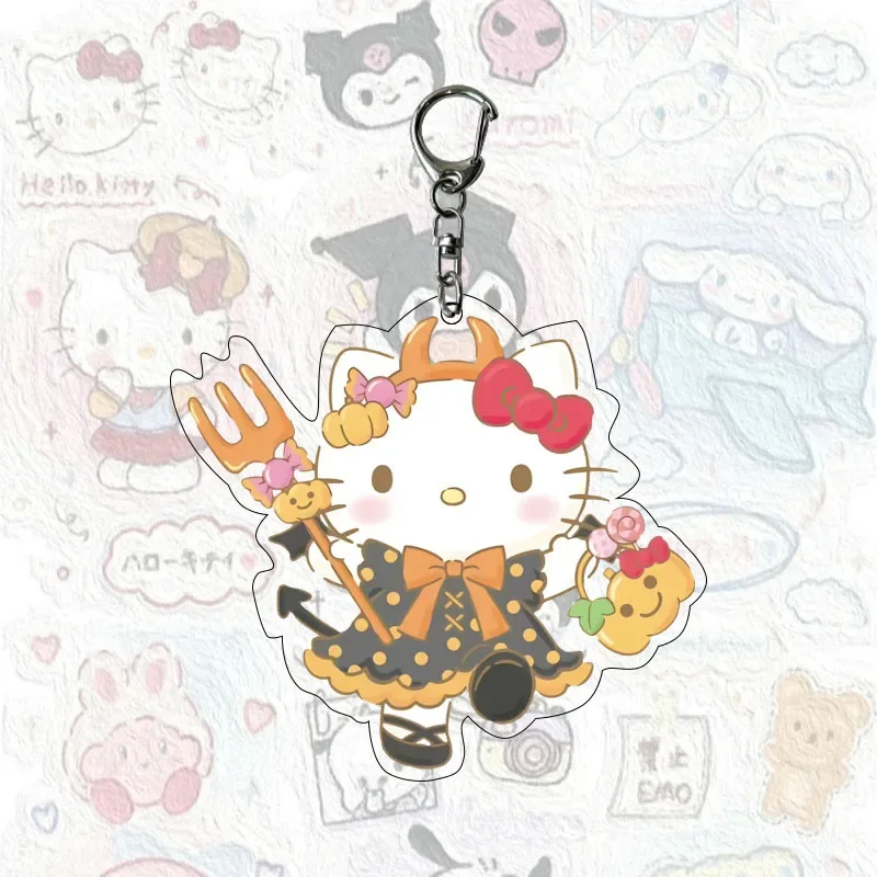 Sanrio HelloKitty  Keychain  Action Anime Figures Kuromi Acrylic Cartoon  Small Pendant Keychain Schoolbag Accesorios Halloween