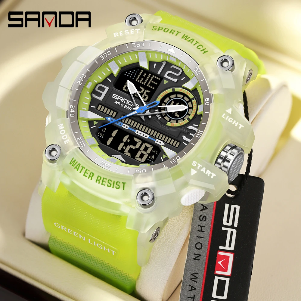 SANDA New 3367 Fashionable Student Electronic Watch Sports Multifunctional Waterproof LED Dual Display Student Watch Alarm Clock