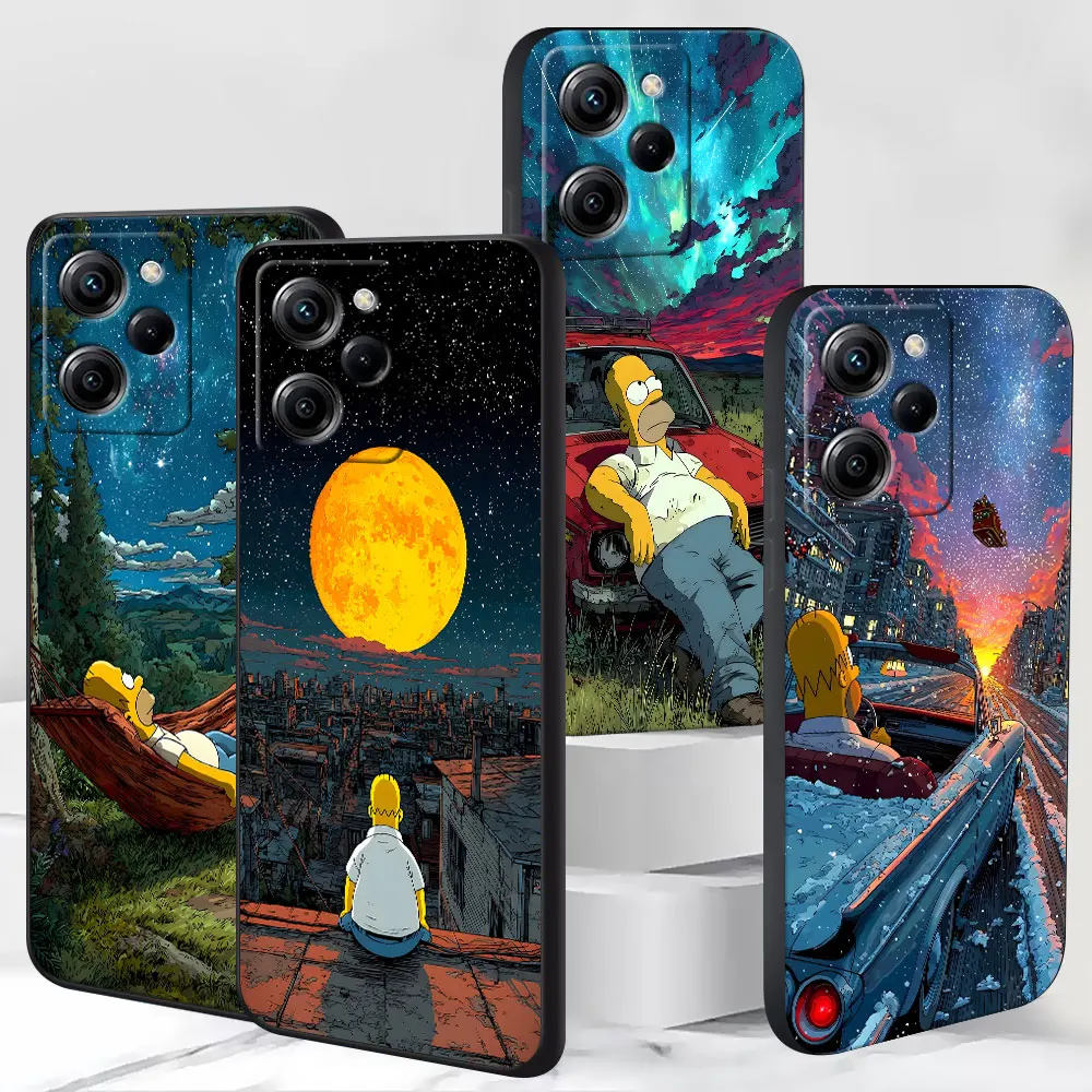 Homer Simpson Stars Case for Xiaomi Poco X4 F7 X3 NFC X5 M4 M7 F5 C65 M6 M3 Pro X2 TPU Black Mobile Phone Cover Soft Shell