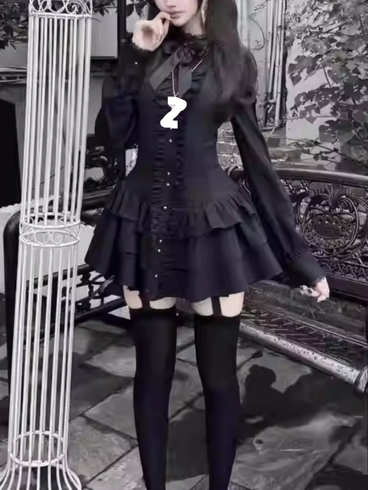 Kerst Goth Retro Herfst Temperament Slanke Kanten Jurk Elegante Meisjes Hoge Taille A-lijn Mode Veelzijdige Leeftijdsreductie Jurken