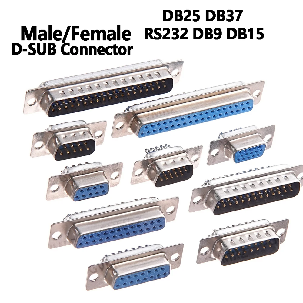 5PCS DB25  DB9 DB15 VGA Male Female Solder Type Connector Serial Plug D-SUB Male Plug Socket Connector DB37 RS232 