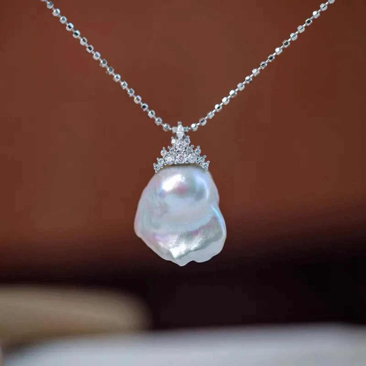 Natural Baroque Pearl Pendant Solid S925 Silver Alien Pearl Necklace Aurora Ice Queen Pendant Inlaid with Zircon Jewelry Gift