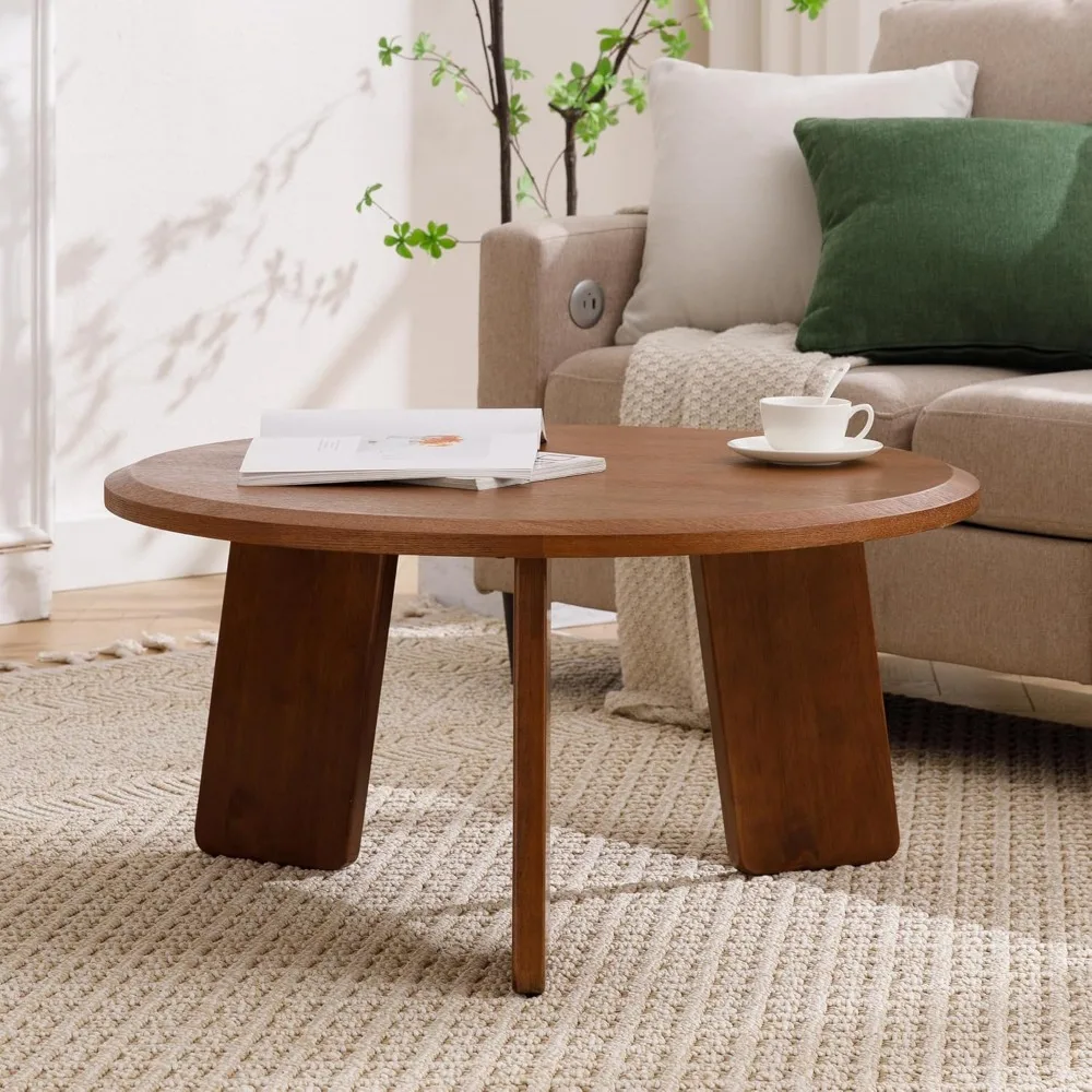

Chic Mid Century Modern Round Coffee Table | Stylish Wood Living Room Center & Side Table