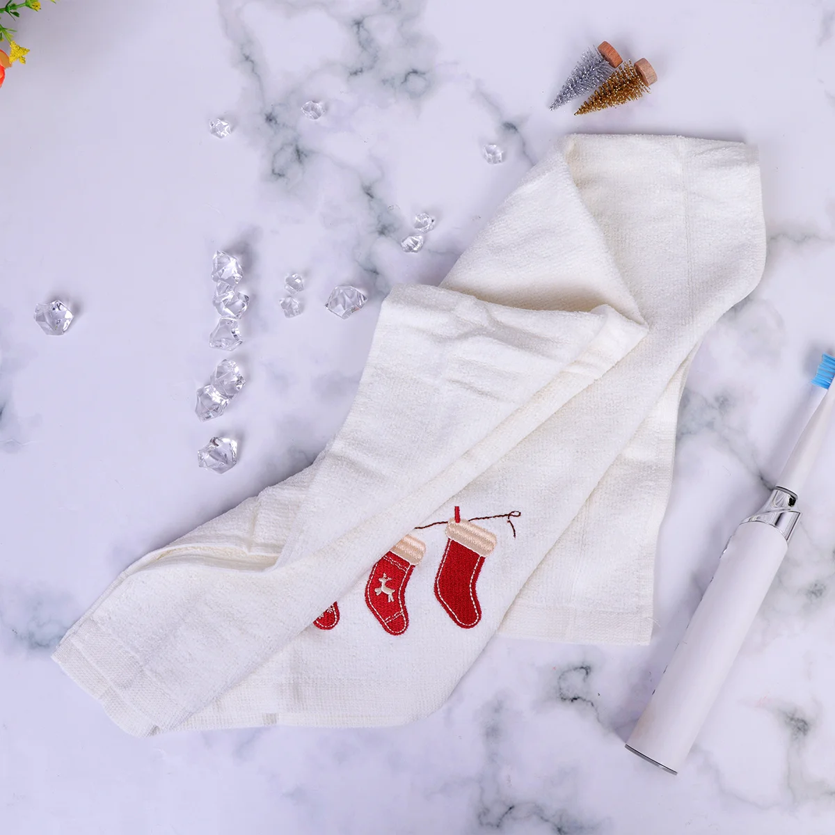 

Christmas Embroidered Cotton Face Towel Soft Premium Festive Gift For Women Men Kids Home Facial Washcloth Decorative Towel