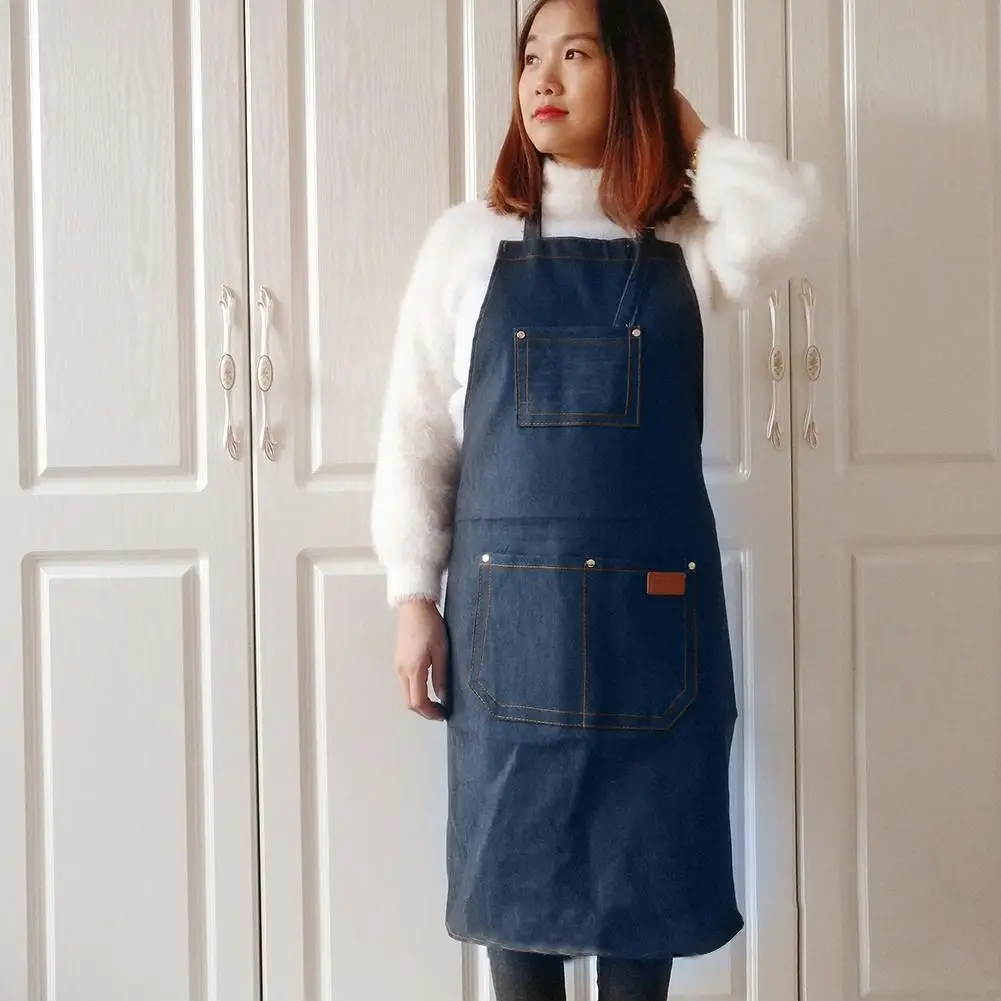 Unisex Hanging Neck Hotel Restaurant Cafe Barber Shop Bakery Waiter Denim Apron