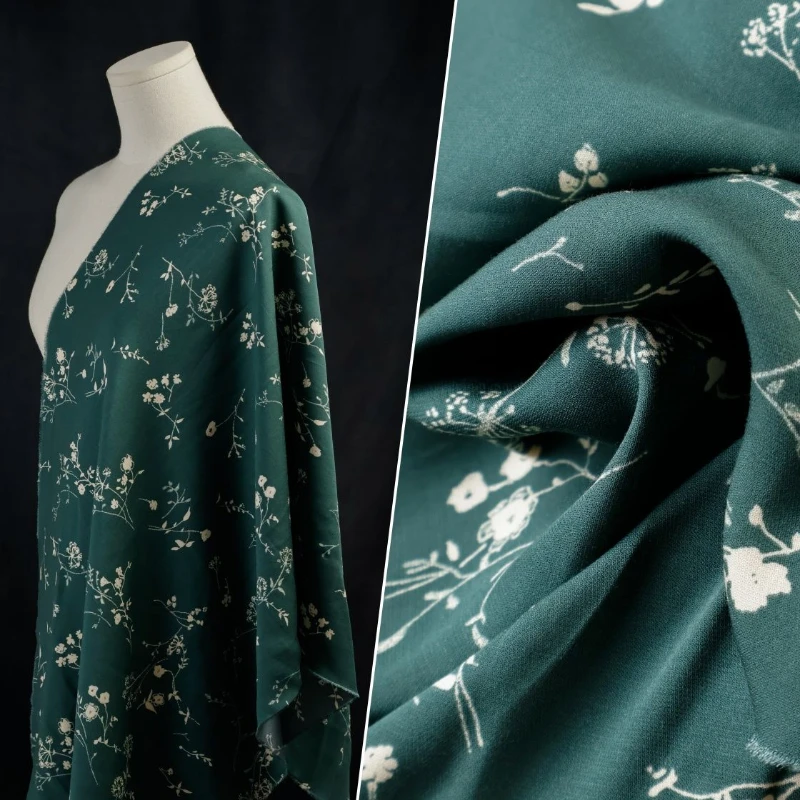 Hanging Soft Green Bottom White Small Flowers All Cotton Ancient Style Cotton Silk Fabric Hanfu Strap Dress Shirt Fabric