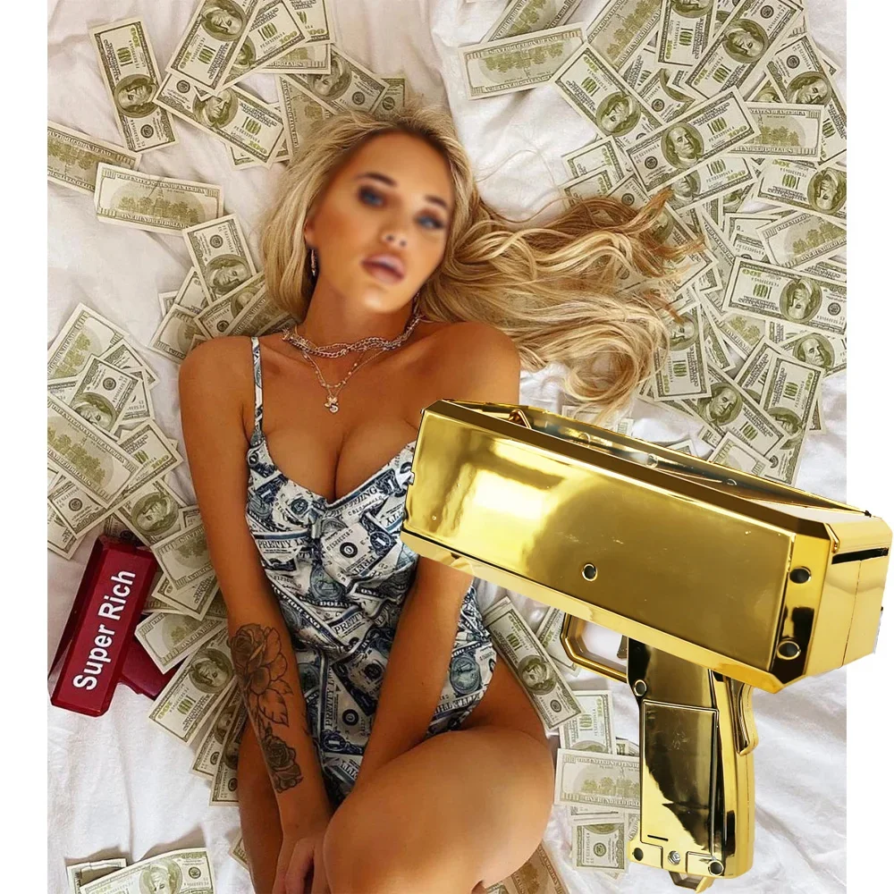 

Money Gun Spray Shooter Super Toy Gold Cash Flying Custom Customization Shoot Red Real Dispenser Pink Box Rain Throwing Machine