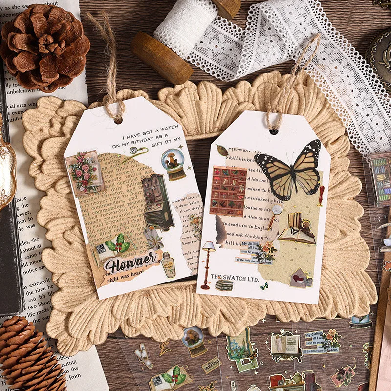 Journamm 3sheets Vintage PET Decor Stickers PET Waterproof Material Scrapbooking Planner Collage Junk Journal Sticker Stationery