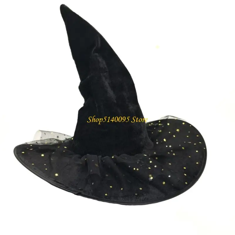 DXAE Halloween Heksenhoed Tovenaar Caps voor Vrouwen Mannen Tovenaar Cosplay Kostuum Accessoires Ster Kant Ontwerpen Punthoed