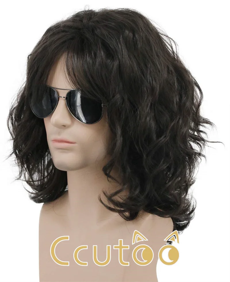 ccutoo Wigs California 70s 80s Rocker Wig Men Women Long Curly Natural Brown Black Halloween Costume Anime Wig