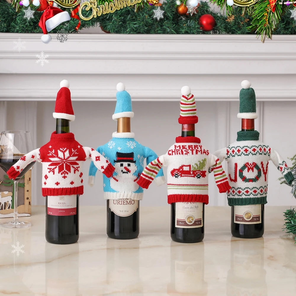 Christmas Holiday High-end Wine Bottle Cover Decoration Snowman Car Knitted Champagne Cover Restaurant Layout Dinging Decoration