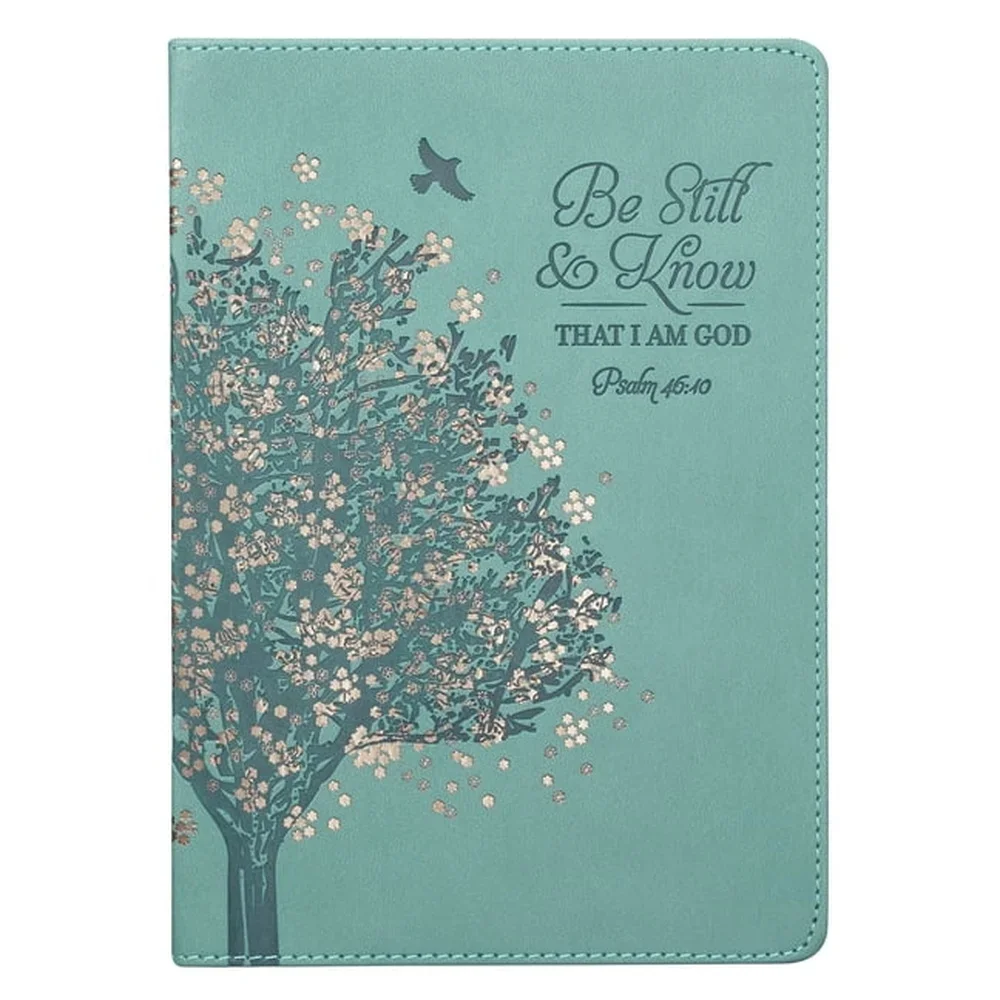 Teal Faux Leather Classic Journal Be Still Know 336 Lined Pages Heat Debossed Tree Gold Foil Accents Scripture Quotes Gift Idea