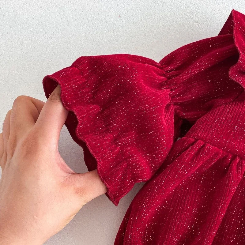 2026 ربيع السنة الجديدة الوليد الطفل ارتداءها 0-2Y القوس عقدة الفتيات فستان الأميرة طفلة بذلة أول هدية عيد ميلاد الطفل رومبير