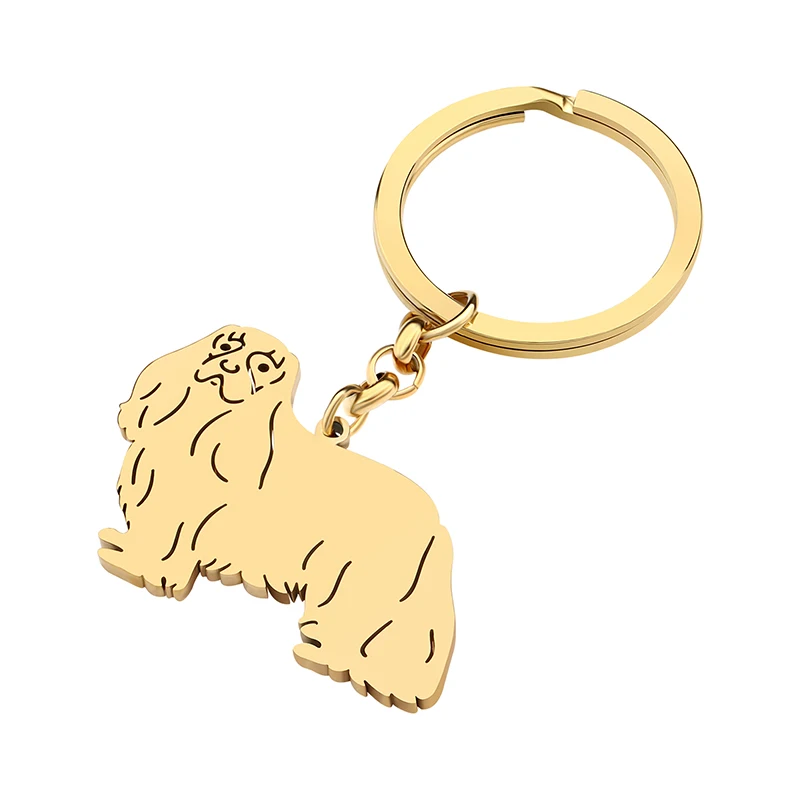 WEVENI Key Ring Stainless Steel Gold-plated Cavalier King Charles Spaniel Keychains Cute Pet Charms  Animals Jewelry For Women 