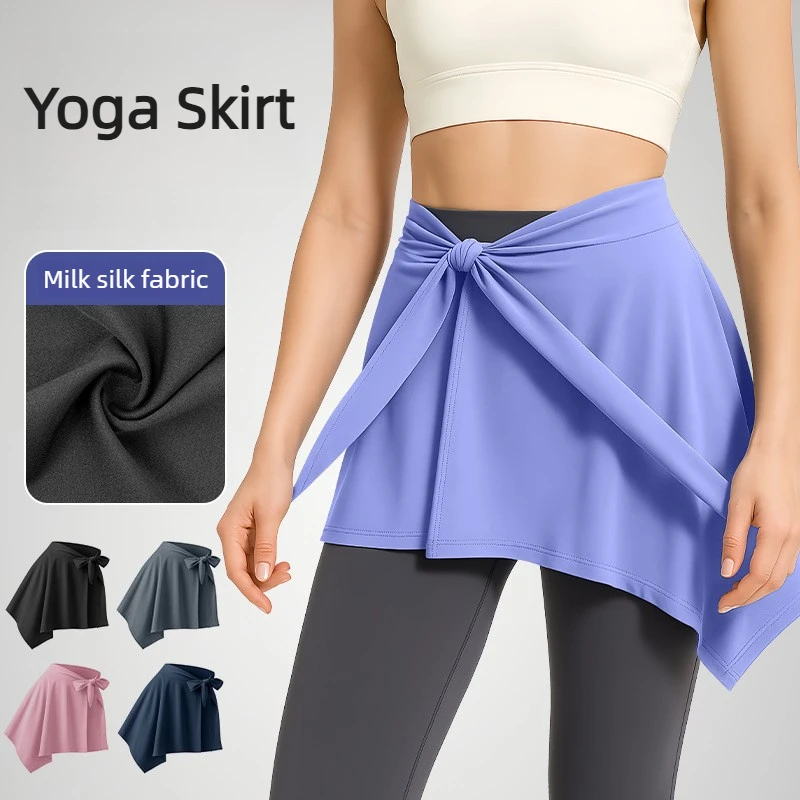 Women Solid Color Knot Yoga Tennis Up Skirt Athletic Workout Running Tie Up Wrap Skirts Hip Covering Pad for Running Cycling Gym