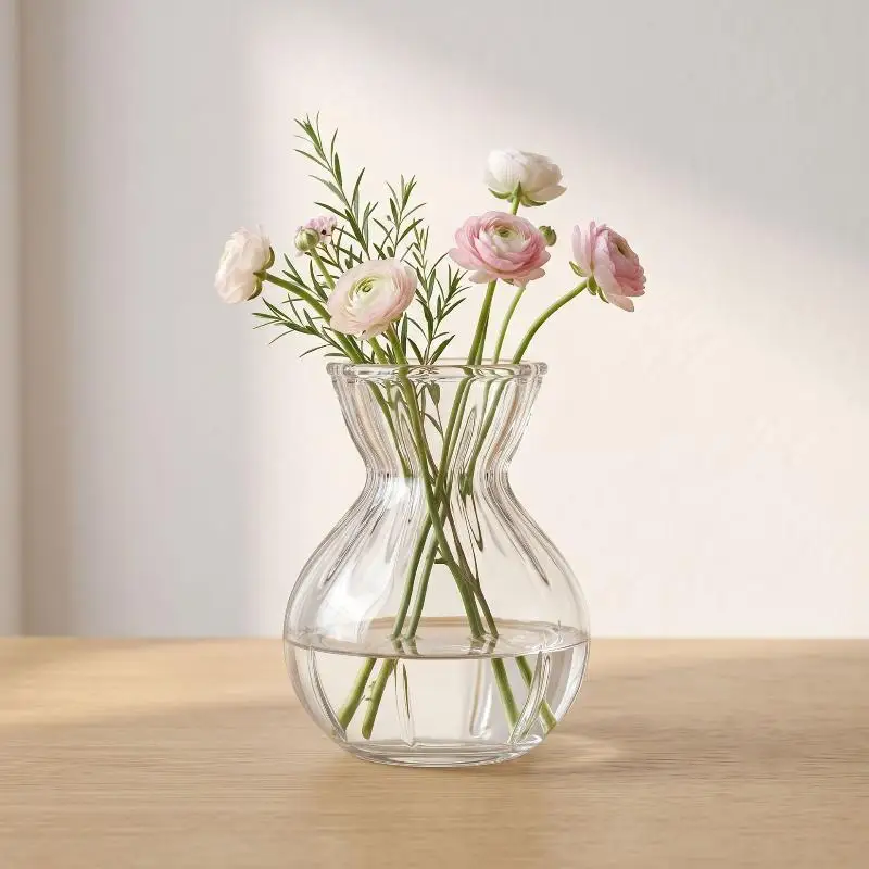 Ribbed Clear Glass Flower Vase Thick Durable Premium Glass for Farmhouse Entryway Housewarming Gift Decor
