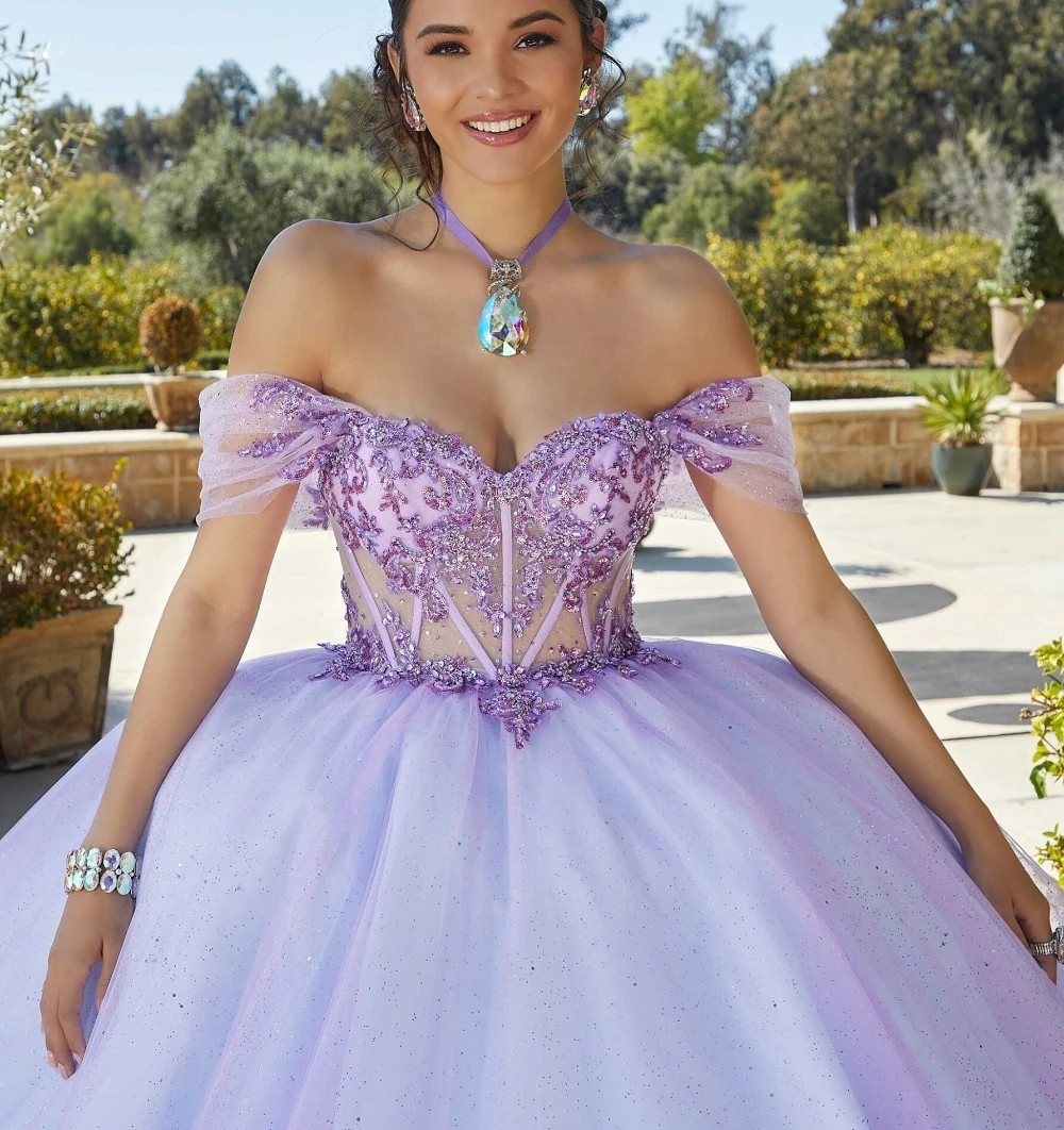 EVLAST-vestido de quinceañera con hombros descubiertos, ropa de quinceañera con apliques florales de encaje con cuentas, dulce vestido de cumpleaños de 16 Años, TQD096, 2024