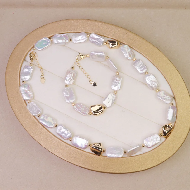 

Комплект пресноводных жемчугов, ювелирные изделия, ожерелье в стиле барокко, браслет