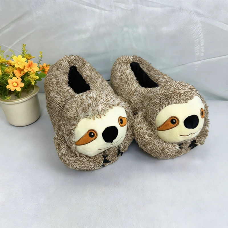 Sandal Rumah Kapas Lucu Motif Sloth Kartun, Sandal Hangat Musim Dingin untuk Pasangan dan Orang Tua-Anak, Sandal Kapas Lucu dan Unik untuk Luar Ruangan