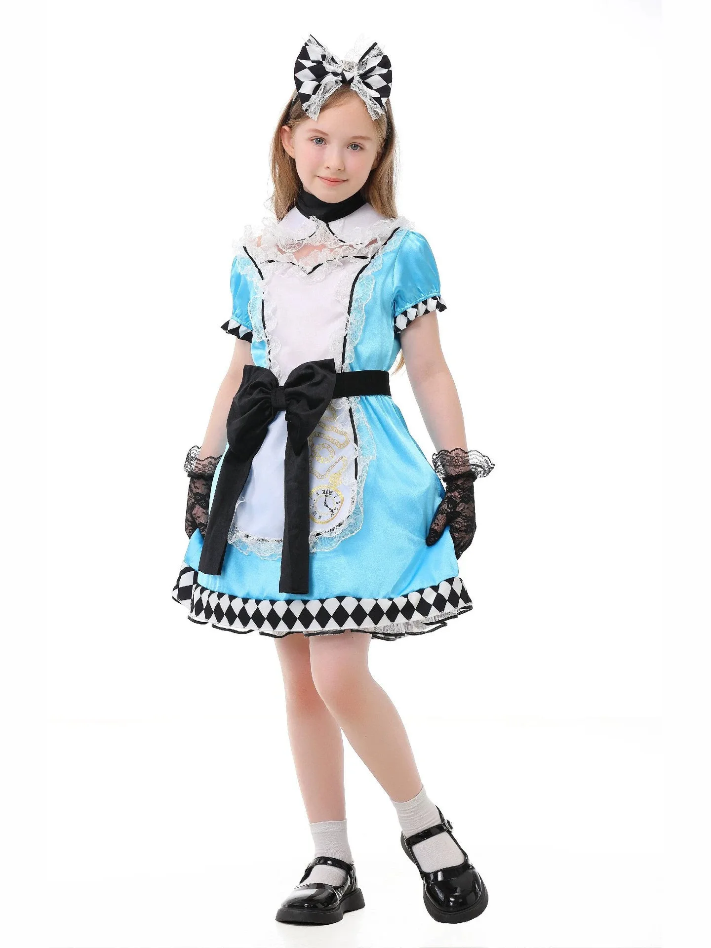 Princess Alice in Wonderland Blue White Pinafore Children's Dress Five Piece Set Polyester Fiber Gored Skirt Photography Outfit