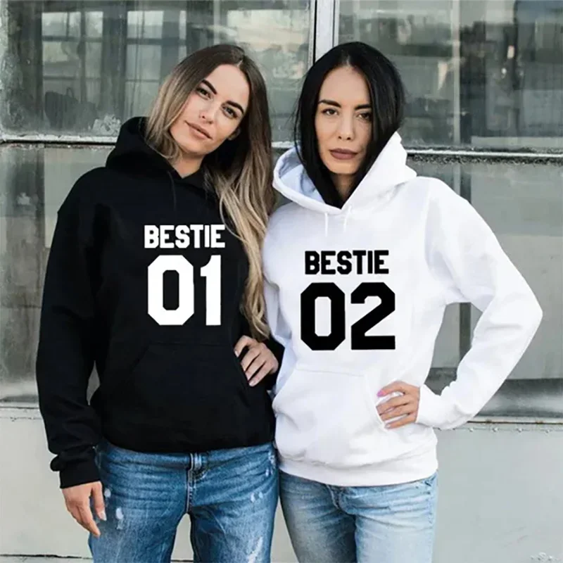 Funny Bestie 01 Bestie 02 Print Hoodies Best Friends Hoodies Women's Casual Pullovers Hoodies