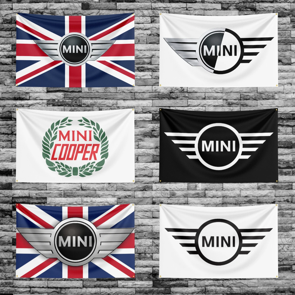 

90*150CM Mini Car Logo Flag Cooper Polyester Digital Printing Banner for Garage Wall Art Indoor Decoration With Brass Grommets